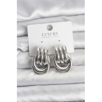 Gümüş Renk Halka Modelli Pirinç Kadın Küpe - TJ-BKP11351