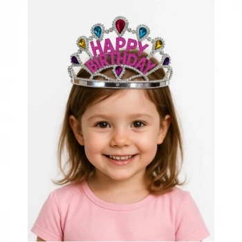 Gümüş Renk Happy Birthday Yazılı Doğum Günü Tacı 60 cm