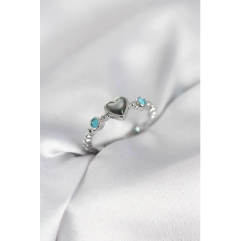 Gümüş Renk Hematit Taşlı Kadın Yüzük - TJ-BYK4154