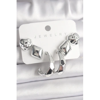 Gümüş Renk Kalp Halka Figür CCB Plastik Kadın Küpe Seti - TJ-BKP10019