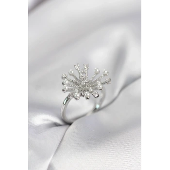 Gümüş Renk Karahindiba Model Zirkon Taşlı Kadın Yüzük - TJ-BYK4085