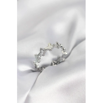 Gümüş Renk Kelebek Model Pirinç Kadın Yüzük - TJ-BYK4037