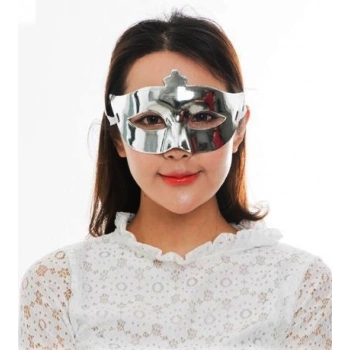 Gümüş Renk Kostüm Partisi Ekstra Parlak Balo Maskesi 15x10 cm (4887)