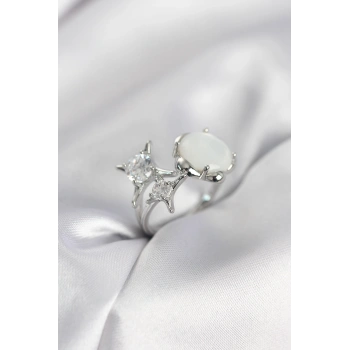 Gümüş Renk Kutup Yıldızı Model Kadın Yüzük - TJ-BYK4010