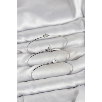 Gümüş Renk Kutup Yıldızı Model Zirkon Taşlı 3lü Kadın Bileklik Kombini - TJ-BB8346