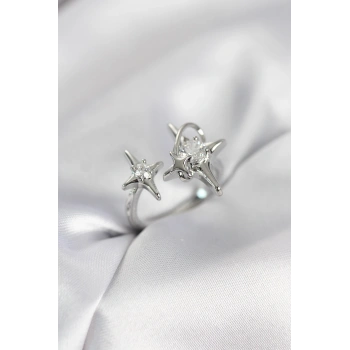 Gümüş Renk Kutup Yıldızı Model Zirkon Taşlı Kadın Yüzük - TJ-BYK4124