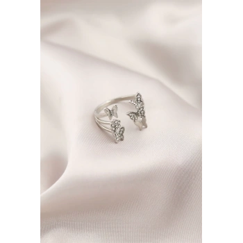 Gümüş Renk Metal Kelebek Model Kadın Yüzük - TJ-BYK2190