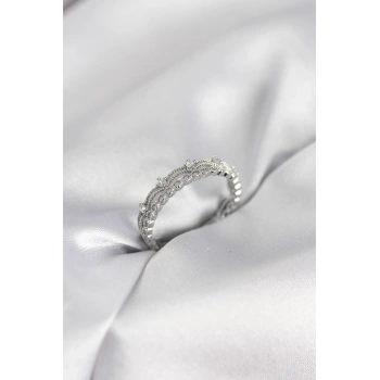 Gümüş Renk Motif Desenli Zirkon Taşlı Kadın Yüzük - TJ-BYK4144