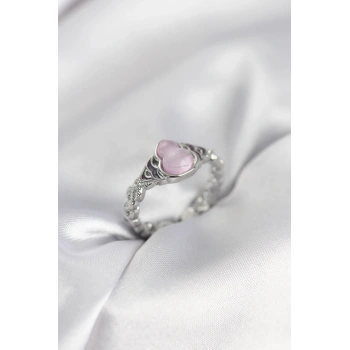 Gümüş Renk Pembe Damla Model Kadın Yüzük - TJ-BYK4000