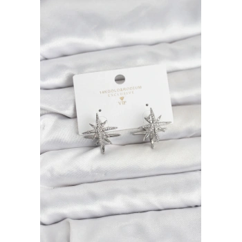 Gümüş Renk Pirinç Çift Taraflı Kutup Yıldızı Kadın Küpe - TJ-BKP11511