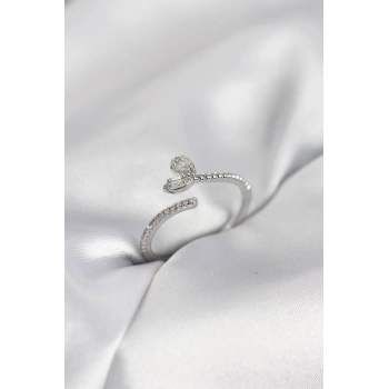 Gümüş Renk Pirinç Kuyruklu Kalp Model Kadın Yüzük - TJ-BYK4065