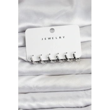 Gümüş Renk Pirinç Minimal Petek Detaylı Kadın Küpe Seti - TJ-BKP11474