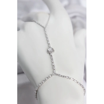 Gümüş Renk Pirinç Zirkon Taşlı Kalp Model Şahmeran TJ-SN784