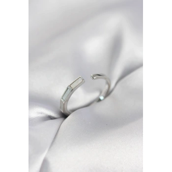 Gümüş Renk Sedefli Çubuk Model Kadın Yüzük - TJ-BYK4081