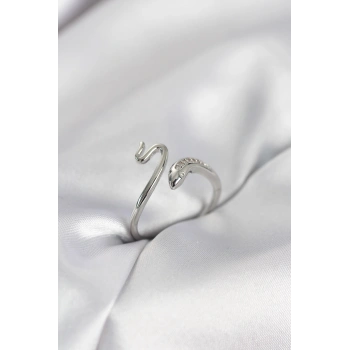 Gümüş Renk Yılan Model Zirkon Taşlı Kadın Yüzük - TJ-BYK4132