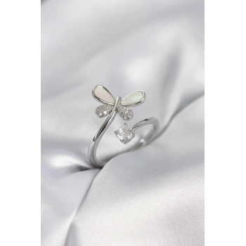 Gümüş Renk Yusufçuk Model Zirkon Taşlı Kadın Yüzük - TJ-BYK4043