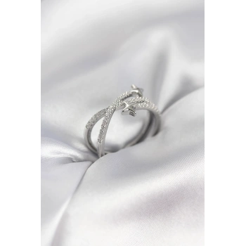Gümüş Renk Zirkon Taşlı Halley Model Kadın Yüzük - TJ-BYK3970