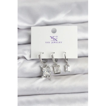 Gümüş Renk Zirkon Taşlı Kadın Küpe - TJ-BKP11343