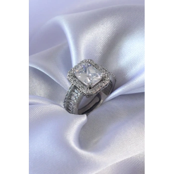 Gümüş Renk Zirkon Taşlı Kadın Yüzük - TJ-BYK2583