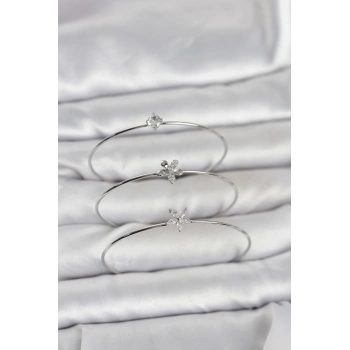 Gümüş Renk Zirkon Taşlı Pirinç 3lü Kadın Bileklik Kombini - TJ-BB8342