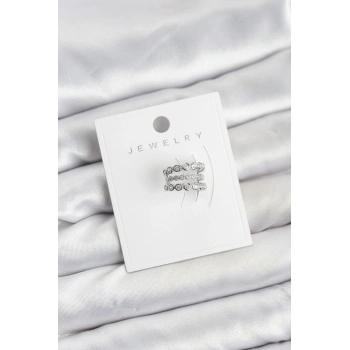 Gümüş Renk Zirkon Taşlı Pirinç Kıkırdak Earcuff Küpe - TJ-BKP11618