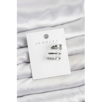 Gümüş Renk Zirkon Taşlı Pirinç Kıkırdak Küpe - TJ-BKP11614