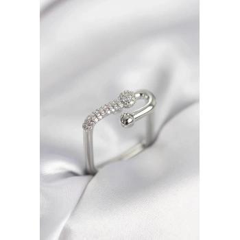 Gümüş Renk Zirkon Taşlı Tifani Model Kare Kadın Yüzük - TJ-BYK4002