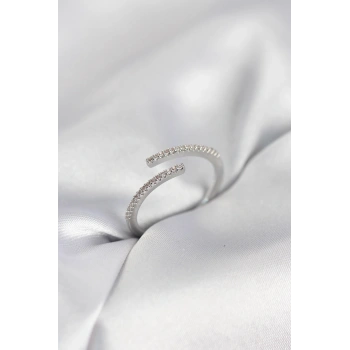 Gümüş Renk Zirkon Taşlı Yılan Tarz Kadın Yüzük - TJ-BYK4049