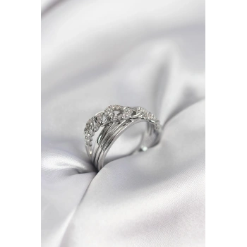 Gümüş Renk Zirkon Taşlı Zincir Model Kadın Yüzük - TJ-BYK3972