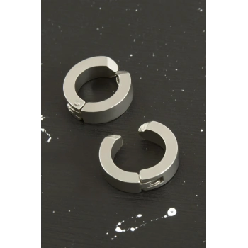 Gümüş Renkli Kıstırmalı Erkek Çelik Küpe 1,5 cm