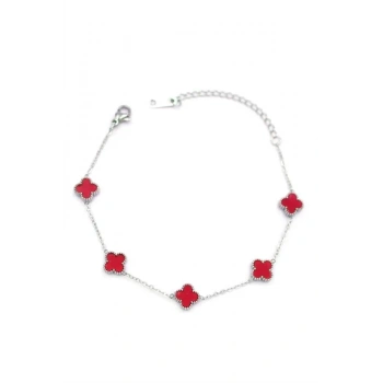 Gümüş VC Yonca Bileklik - Bordo