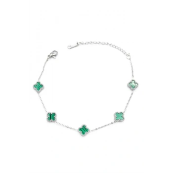 Gümüş VC Yonca Bileklik - Yeşil