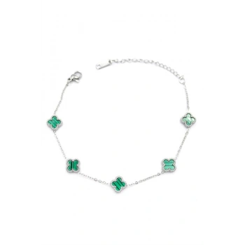 Gümüş VC Yonca Bileklik - Yeşil