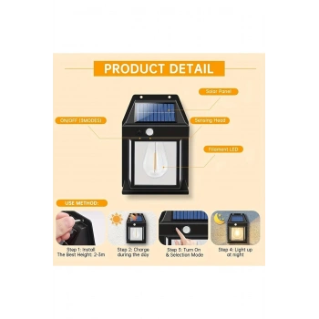 Güneş Enerjili Bahçe Led Ampul Hareket Sensörlü Bahçe Led  Su Geçirmez 3 Modlu Solar Led