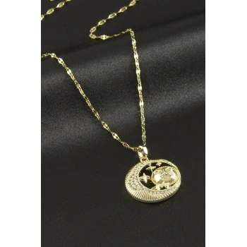 Güneş Hilal Zirkon Taşlı Lüks Çelik Kolye