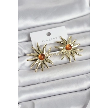 Güneş Model Gold Renk Pirinç Kadın Küpe - TJ-BKP11654