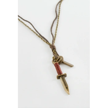 Hançer Deri Zincir Erkek Kolye