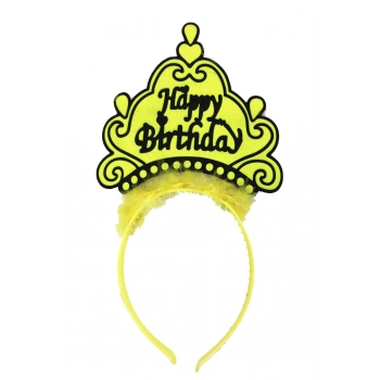 Happy Birthday Neon Sarı Renk Doğum Günü Tacı 24x15 cm