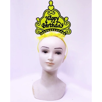 Happy Birthday Neon Sarı Renk Doğum Günü Tacı 24x15 cm (4887)