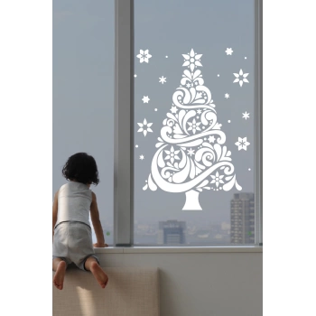 Happy New Year Sticker Çıkartma Yeni Yıl Süsü Parti Cam Süsü Noel Ağacı Kar Tanesi