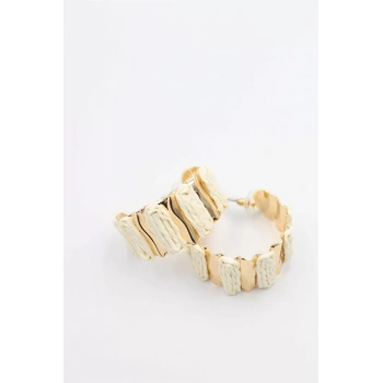 Hasır Halka Küpe - Krem