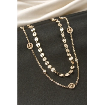 Hayat Ağacı Pullu Çelik İkili Kolye