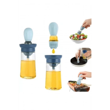 Hazneli Silikon Uçlu Cam Yağdanlık Sirke Yağ Yumurta Ve Sos Fırçası Asorti