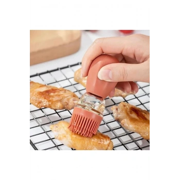 Hazneli Silikon Yağ Sos Ve Yumurta Fırçası Yağ Fırçası Yağlık Silikon Fırçalı Yağdanlık -İND687