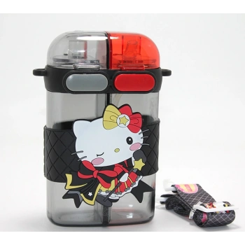 Hello Kitty Figürlü Çift Bölmeli Pipetli Suluk
