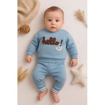 Hello Nakışlı % 100 Pamuk 2li Erkek Bebek Takım