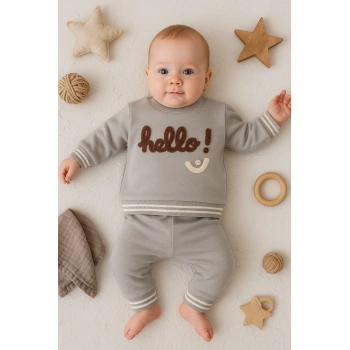 Hello Nakışlı % 100 Pamuk 2li Erkek Bebek Takım