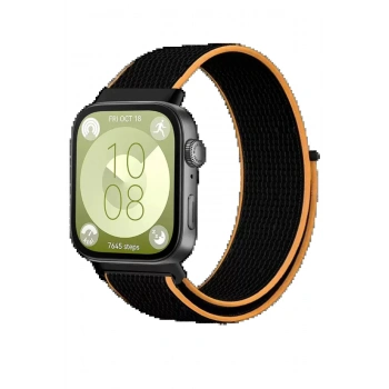 Huawei Fit 4 Hasırlı Cırtcırtlı Kordon - Siyah-Turuncu