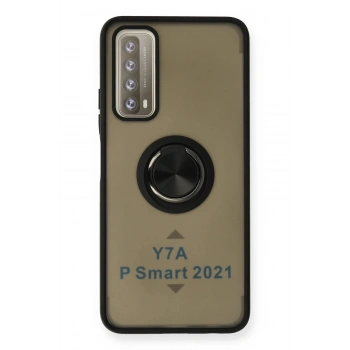 Huawei P Smart 2021 Kılıf Montreal Yüzüklü Silikon Kapak - Siyah