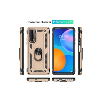 Huawei P Smart 2021 Kılıf Sofya Yüzüklü Silikon Kapak - Gold